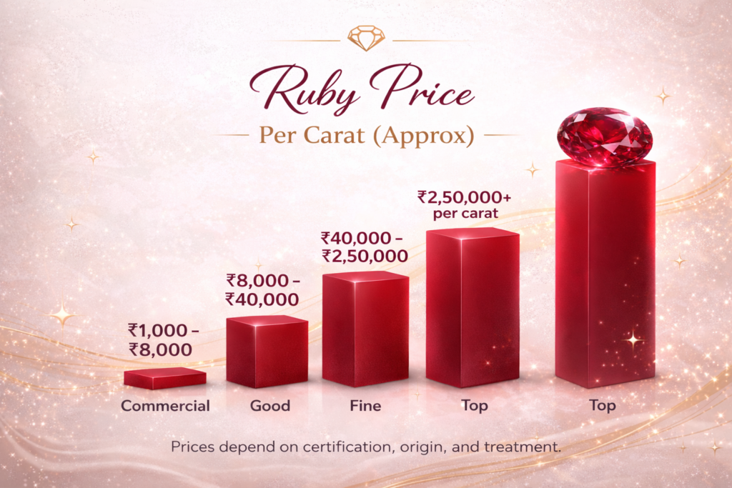 ruby price per carat chart india commercial to top quality comparison