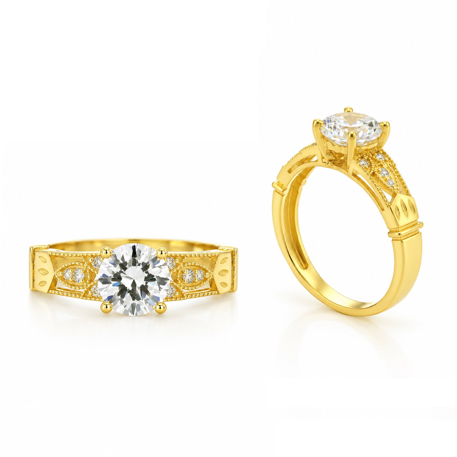 Vintage Wide Band Solitaire Ring
