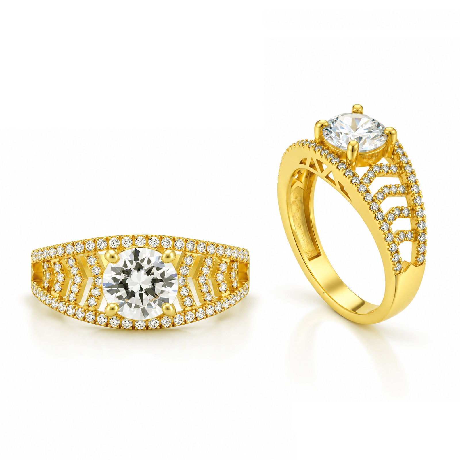 Geometric Pavé Wide Band Ring