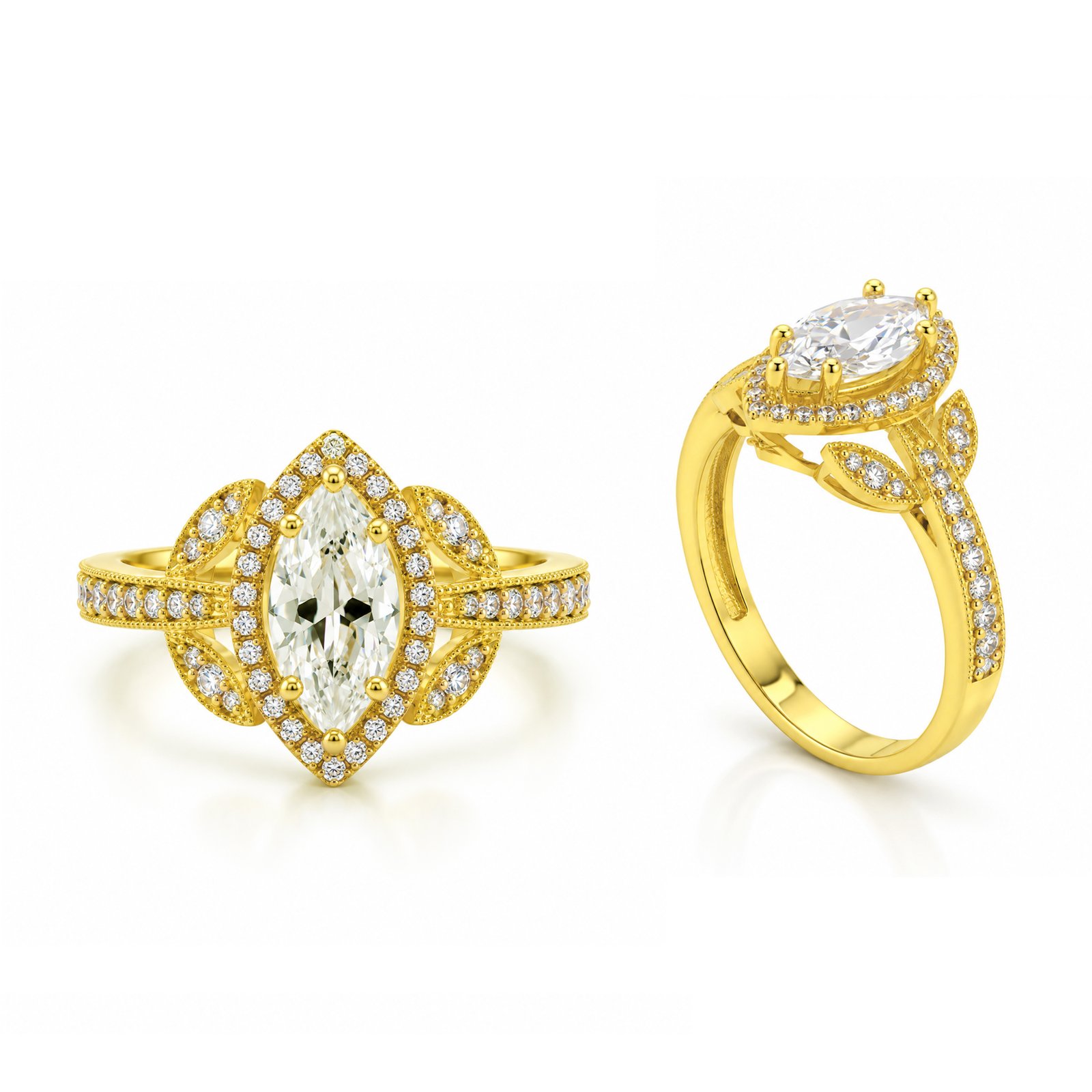 Marquise Halo Leaf Accent Ring
