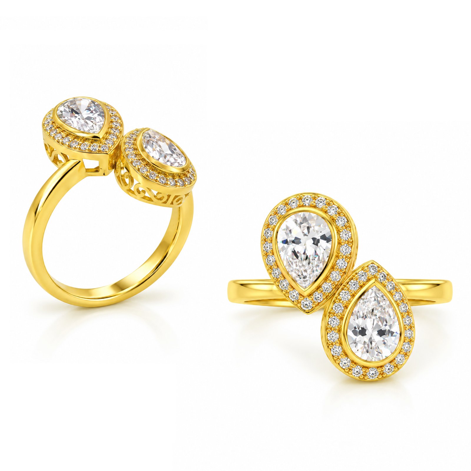 Heart Solitaire Floral Vine Ring