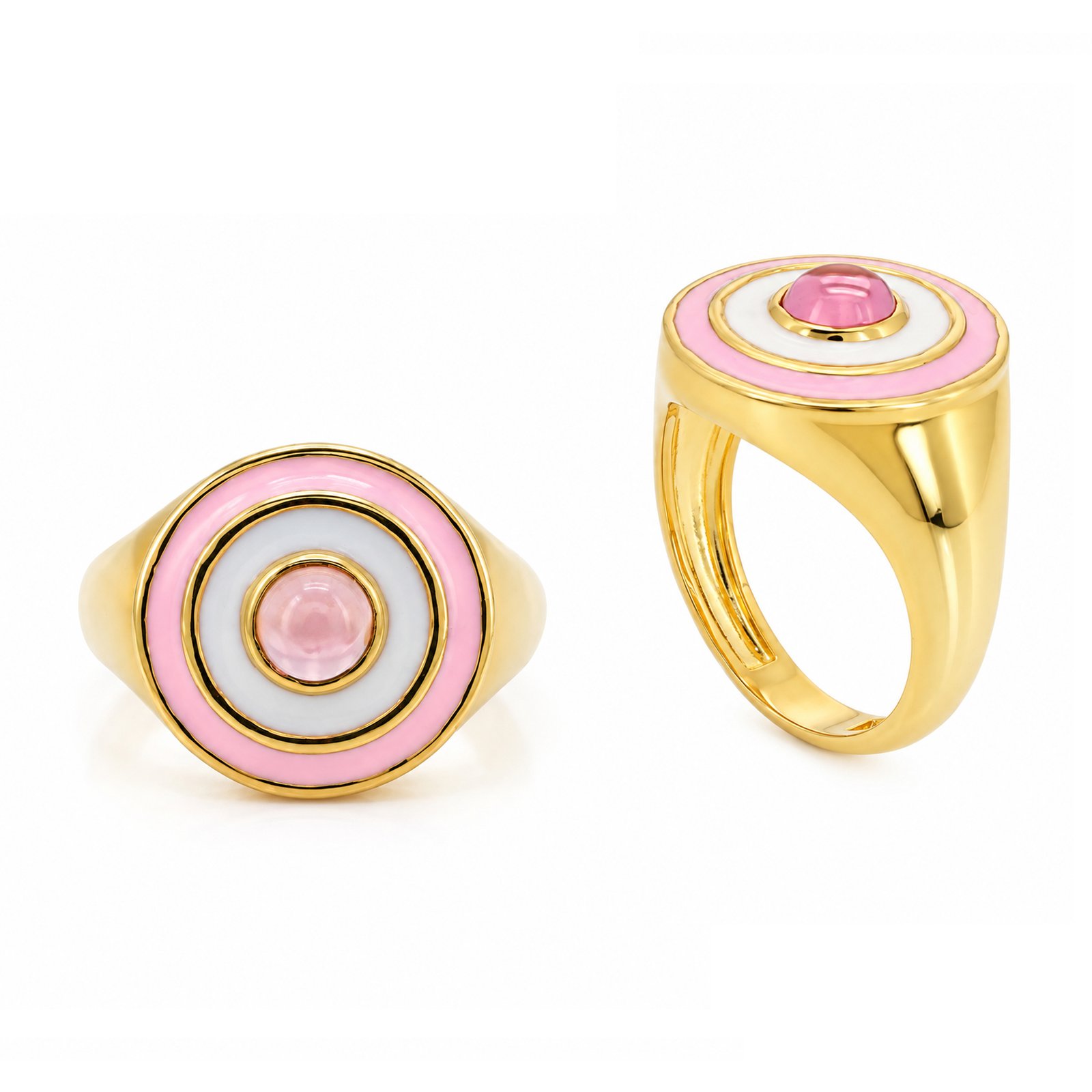 Pink Enamel Concentric Circle Gold Plated Statement Ring