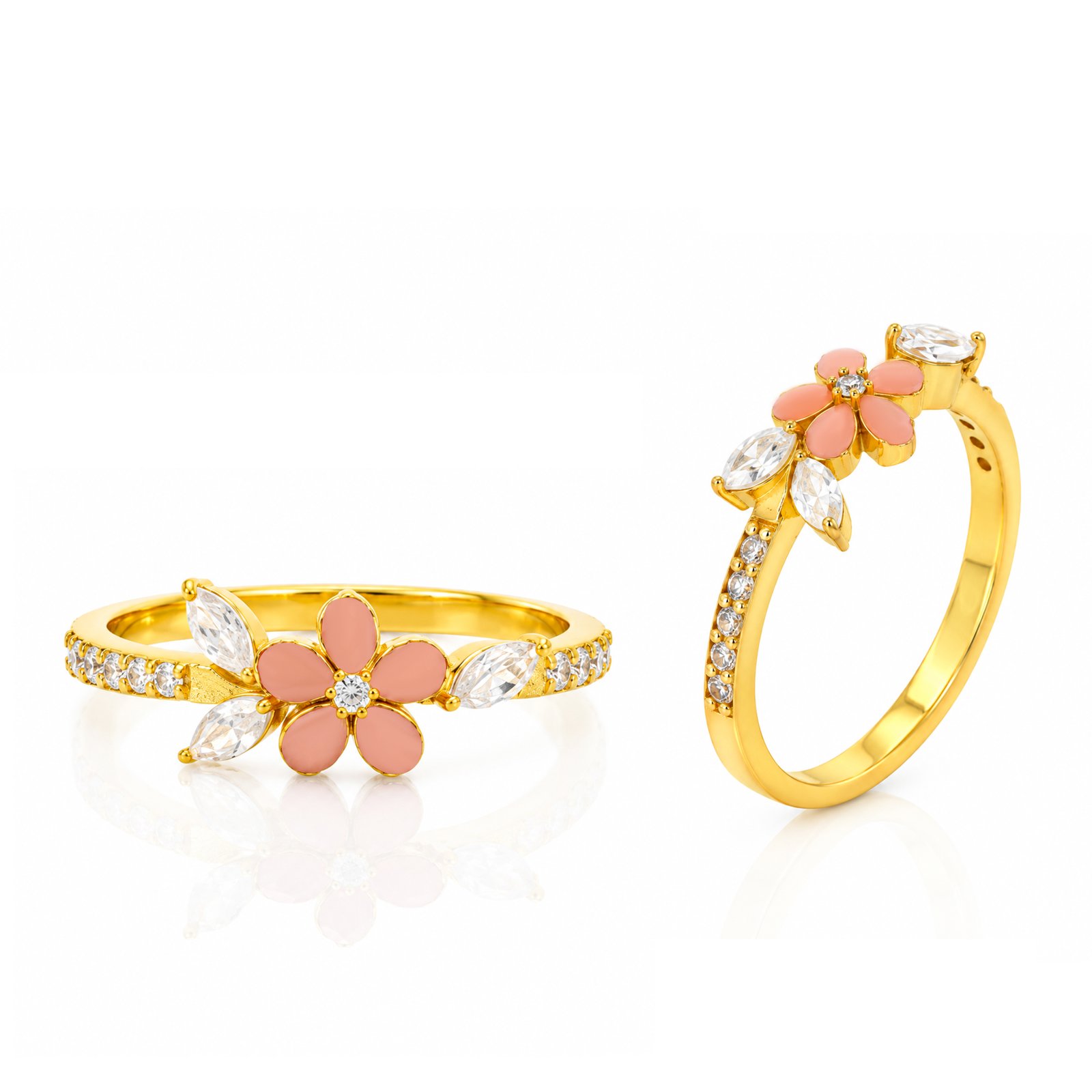 Pink Enamel Concentric Circle Gold Plated Statement Ring